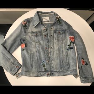 Olivaceous | Floral Embroidered Denim Jacket